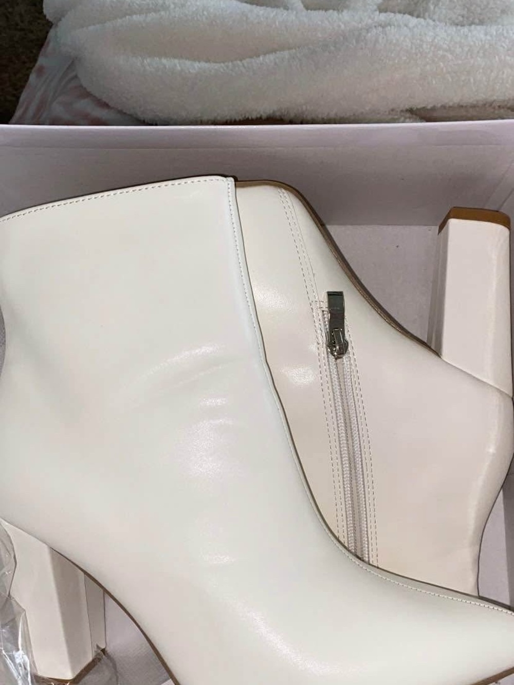 Modern White Leather Ankle Booties with Side Zip